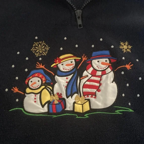 Navy Blue Women's Sweater with Snowman Design - Picture 2 of 4